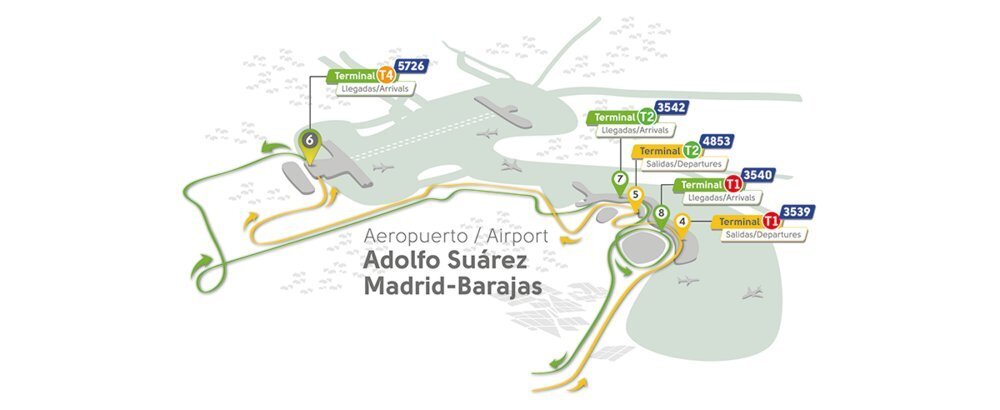 Схема расположения терминалов аэропорта Madrid Barajas