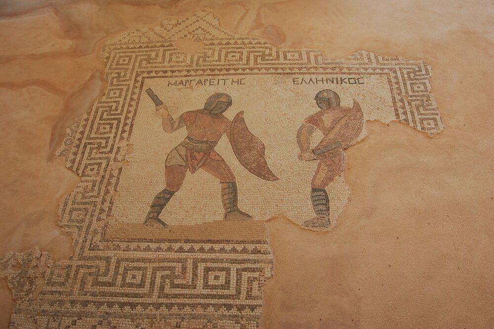Одна из мозаик на полу дома гладиаторов