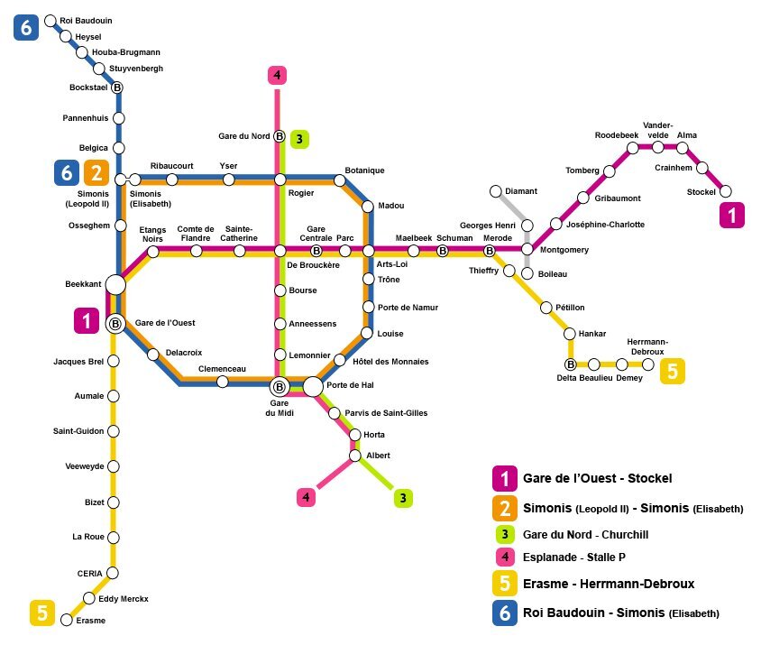 Схема маршрутов брюссельского метро