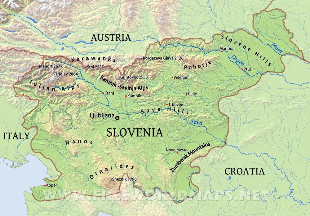Карта гор в Словении