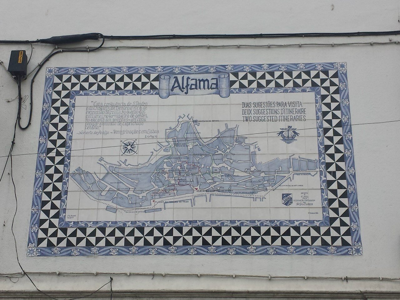 An antique map of the neighborhood made of azuleju ceramic tiles
