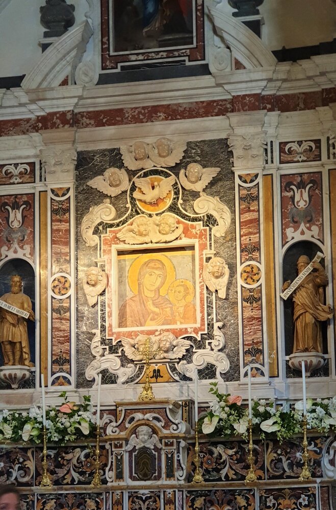 A 13th-century fresco of the Madonna della Bruna in Baroque decoration