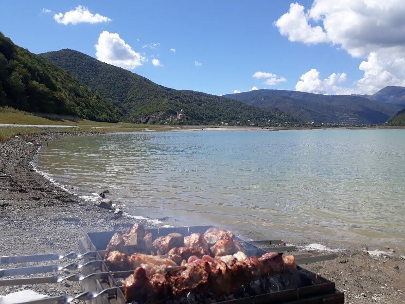 Picnic against the Georgian mountains