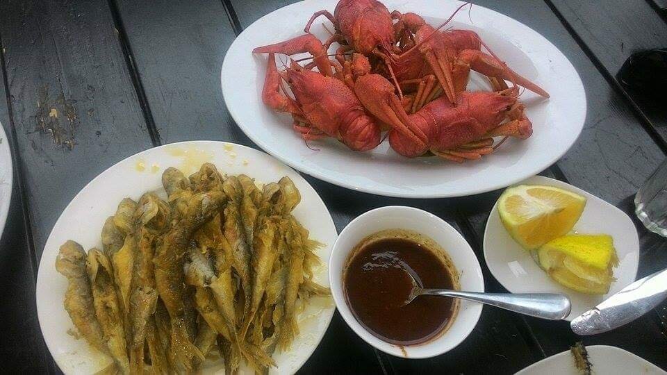 Mackerel and boiled crayfish.