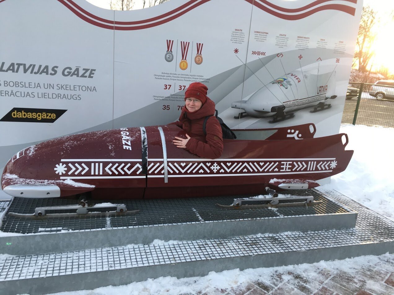 Bobsledding sleds by the track.