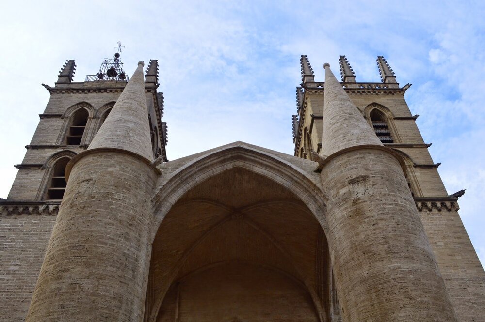 The massive towers of the cathedral can be seen from afar