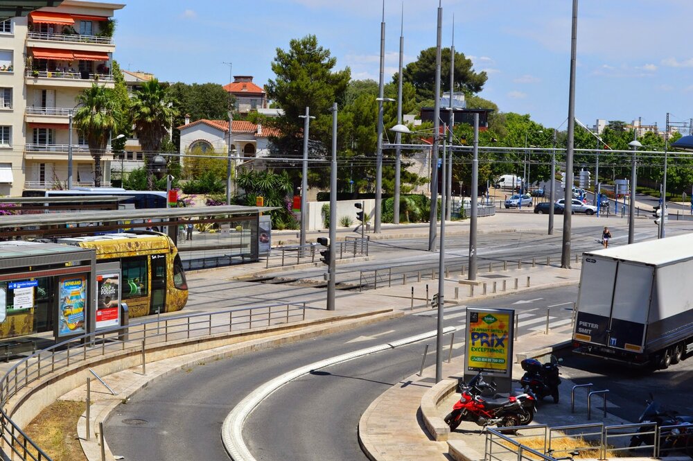 There are streetcars of a different color on each line