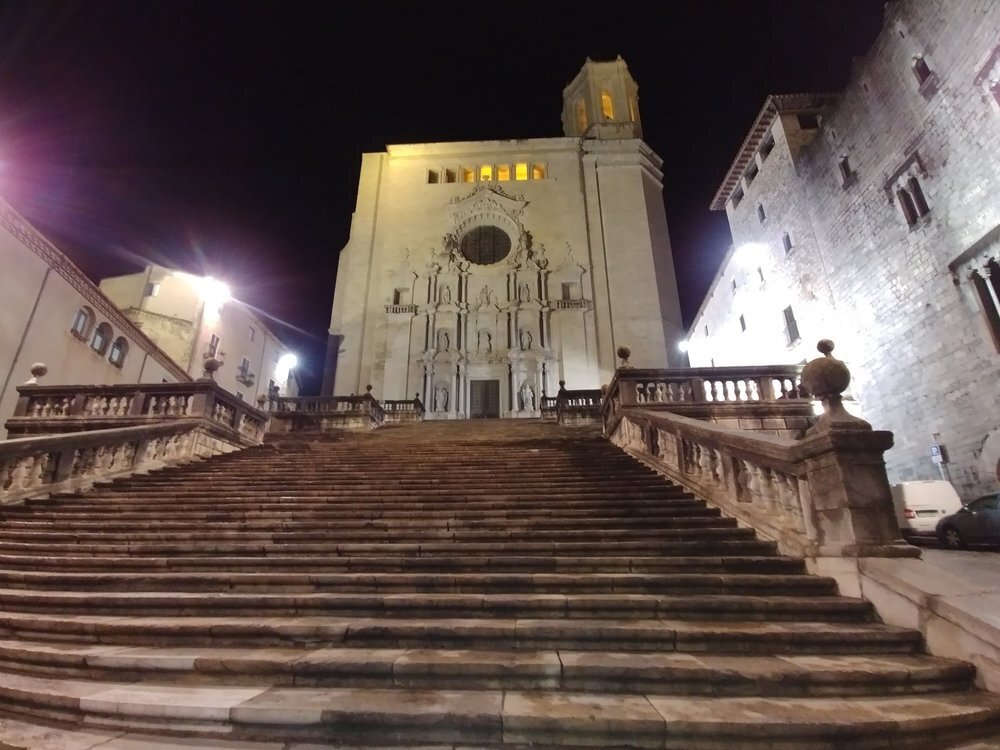 La Catedral de Gerona at night.