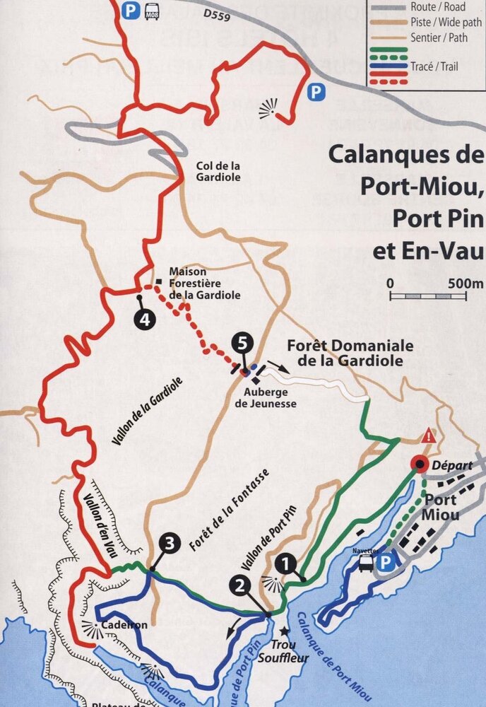 Diagram of hiking routes to CalanocPort-Miou,Port-Ripi En-Vau