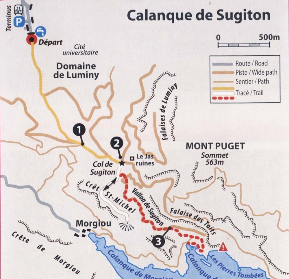 Diagram of the route to Calanque de Sugiton