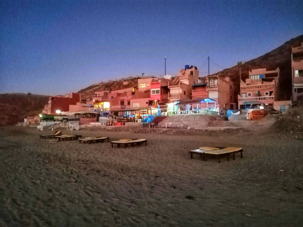 Cottage buildings of hotels and restaurants on the beach