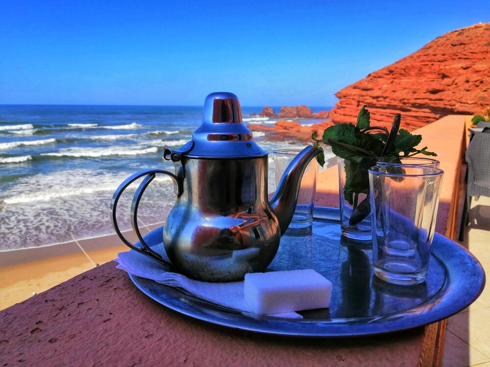 Tea on the hotel terrace overlooking the ocean