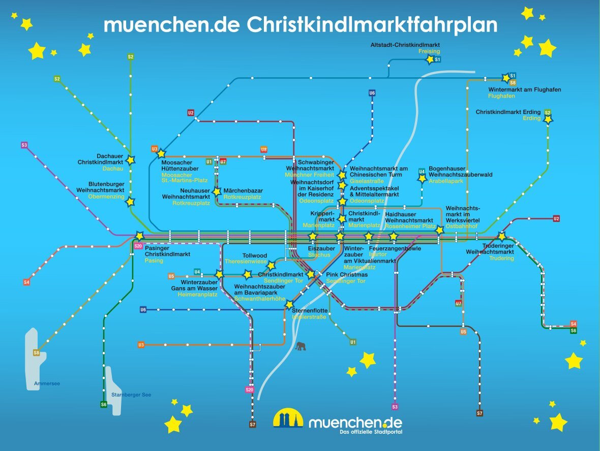Рождественские ярмарки на карте общественного транспорта Мюнхена