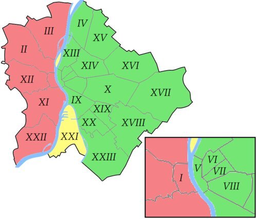 Карта районов Будапешта, Wikipedia