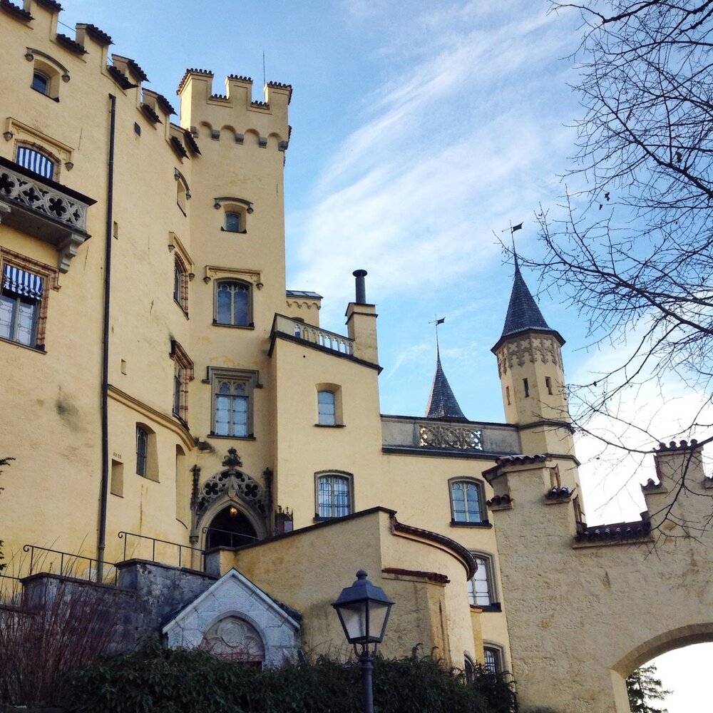 The balconies and turrets make the castle look very airy