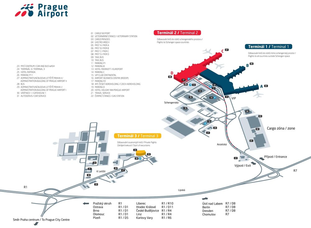 Карта-схема аэропорта Праги